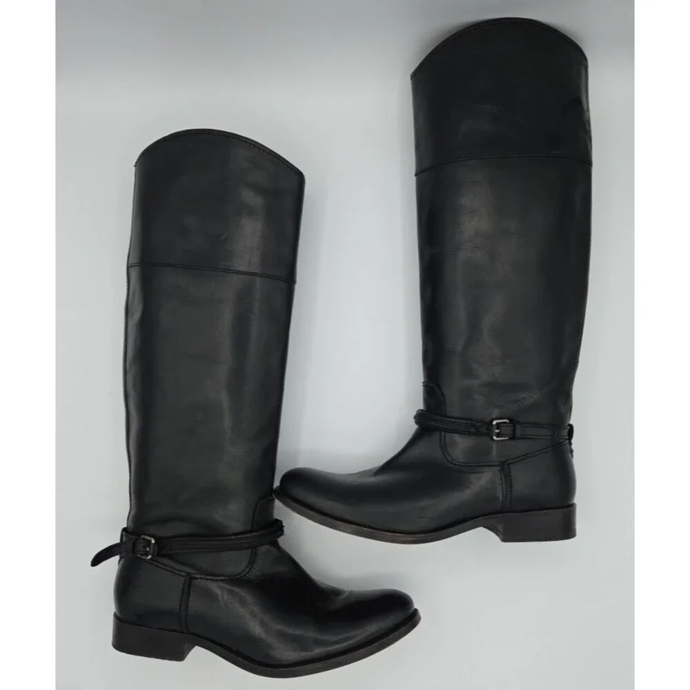 Frye Melissa Seam Tall Black Leather Equestrian Riding Boots Women's 6.5 M